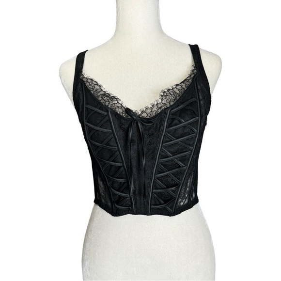 Victoria’s Secret Black Corset Top Size Small Romantic Goth Fairy Grunge Lace Up - Picture 3 of 11